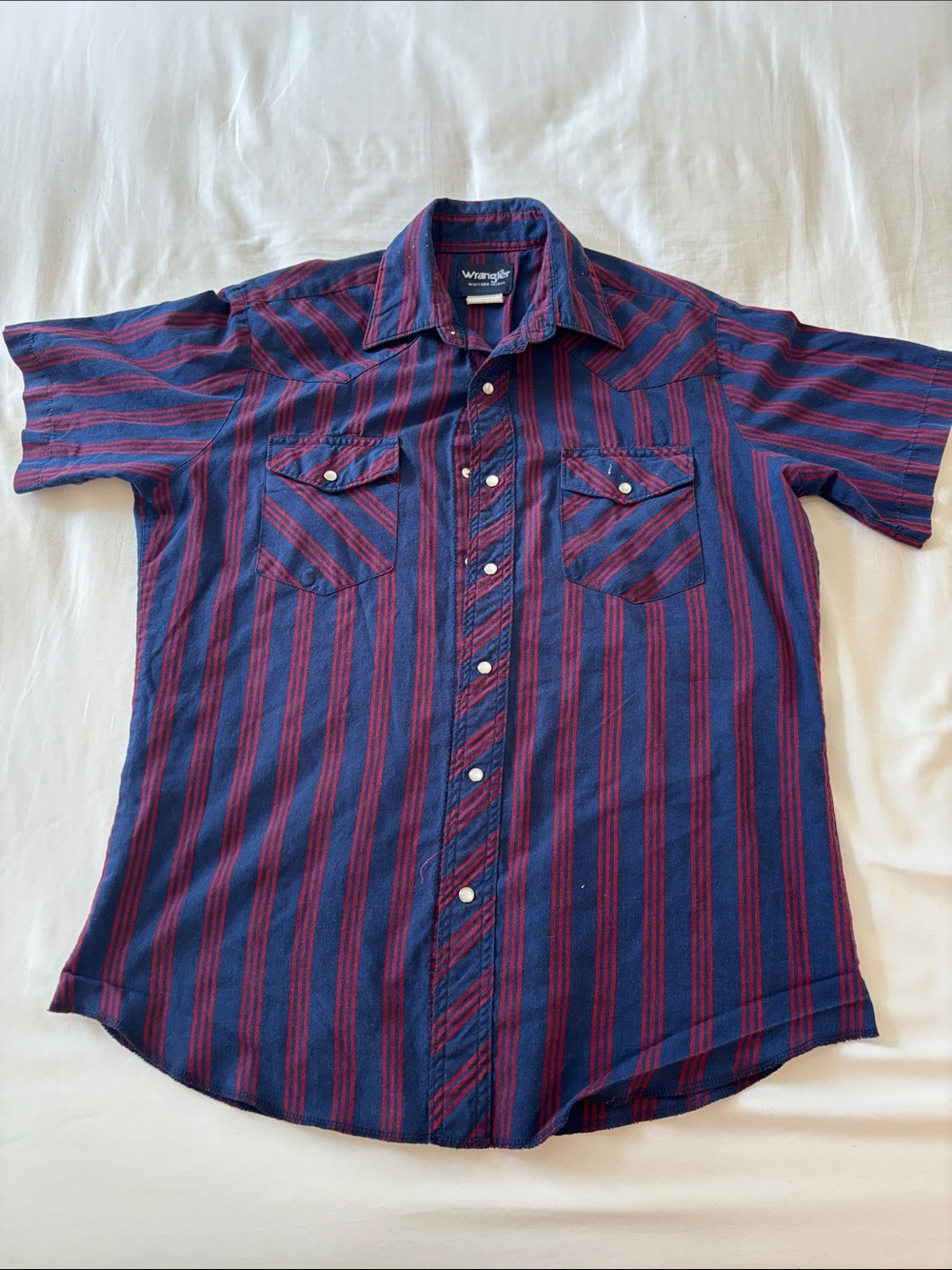 Wrangler Navy & Burgundy Striped Short-Sleeve Western Shirt